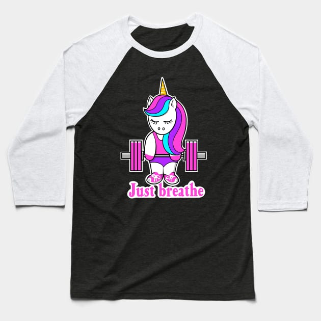 unicorn fitness, barbell unicorn, gym girl, fitness girl Baseball T-Shirt by TimAddisonArt